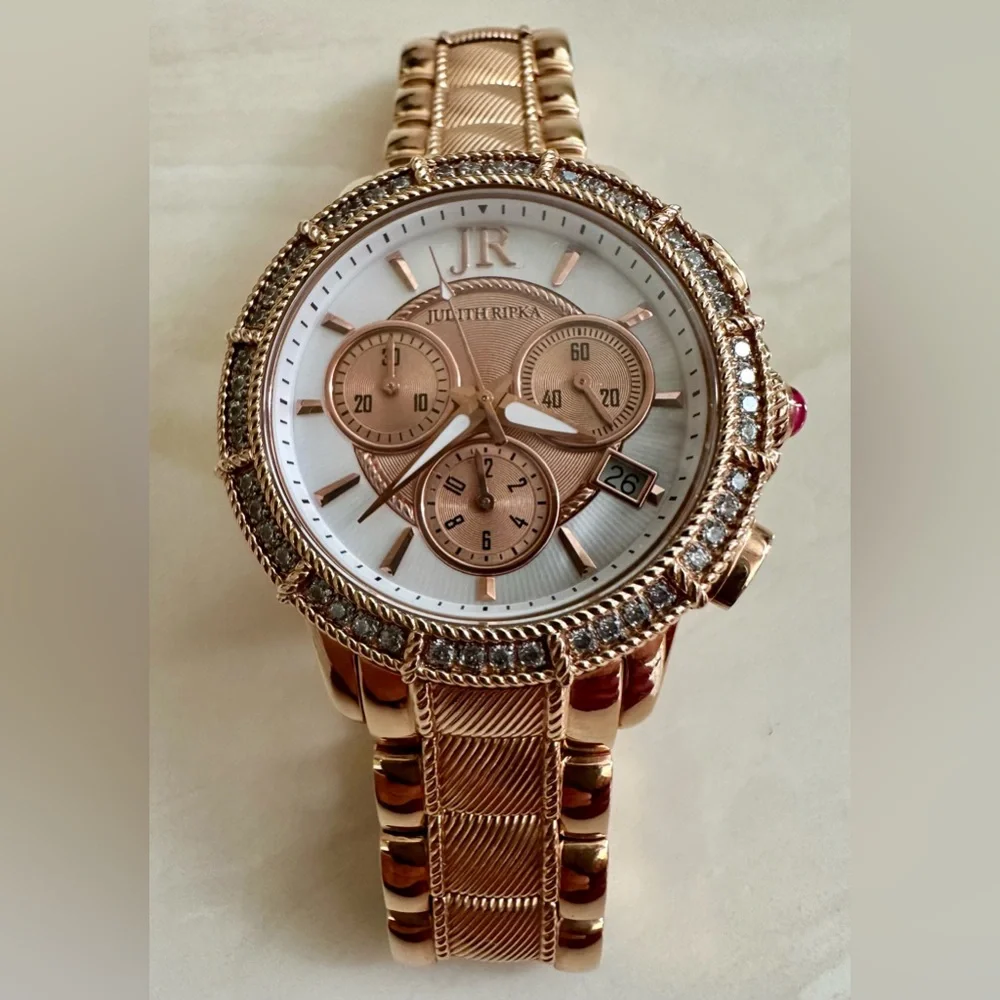 Judith Ripka Rose Gold Chronograph Watch with New Battery - Picture 6 of 6